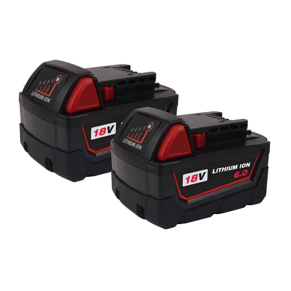 2-Pack 18V 6.0Ah Battery for Milwaukee 18V 6.0Ah Li-Ion Power Tools 48-11-1820 48-11-1850 48-11-1828 48-11-1815