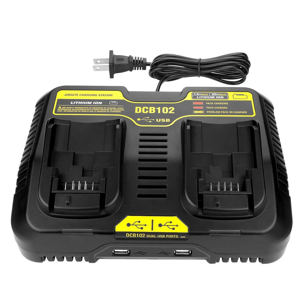 Energup Replacement DCB102BP Charger for DEWALT 20-volt MAX Jobsite Charging Station DCB102 DCB102BP Dewalt 20v Lithium Battery DCB205-2 DCB204-2 Dewalt 20v charger