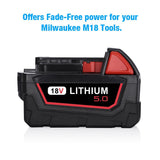 Powerextra 18V 5.0AH Replacement Battery Compatible with Milwaukee 48-11-1852 M18 LITHIUM XC 5.0 Ah M18B 48-11-1850 48-11-1852 48-11-1820 M18 Battery 2Pack
