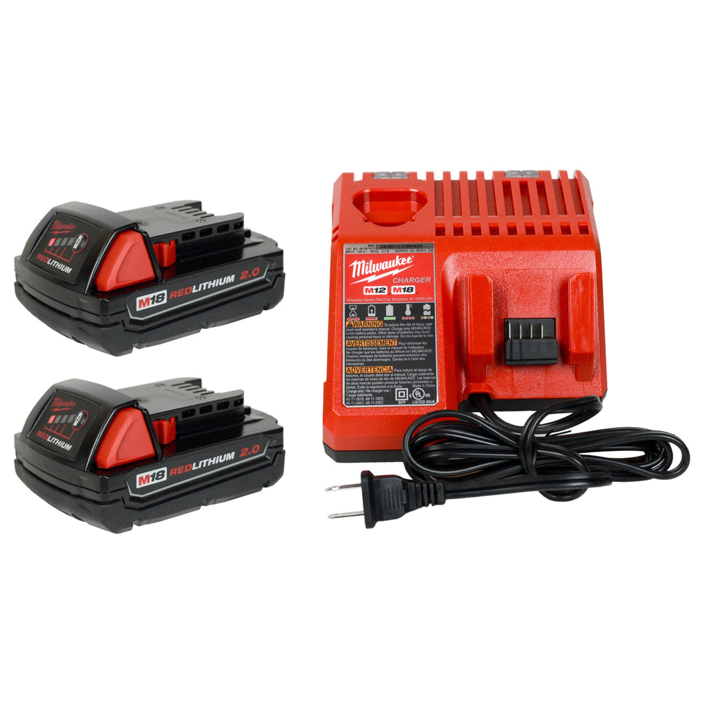 Milwaukee 48-59-1812 12V/18V Battery Charger and (2) 48-11-1820 18V 2.0Ah Batteries